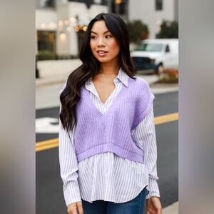 Vici Lavender Layered Preppy Sweater